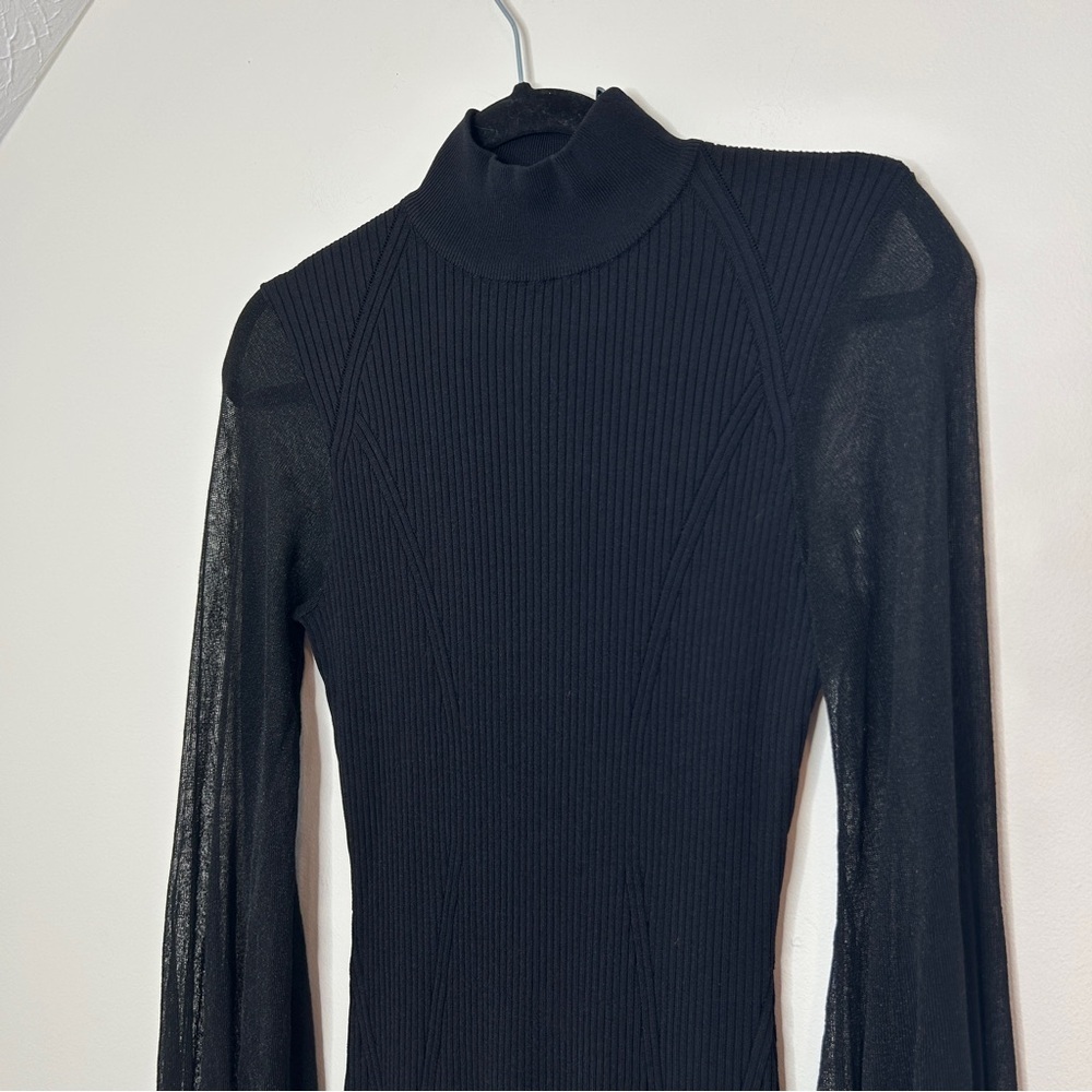 BCBGMAXAZRIA Sheer Sleeve Black Midi Sweater Dress Size XS - Picture 6 of 13